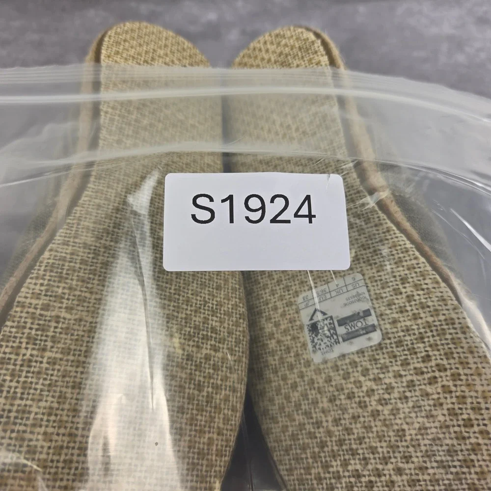 TOMS Womens Open Toe Espadrille Flats Taupe Wht Grid Print Slip On Shoes Size 6